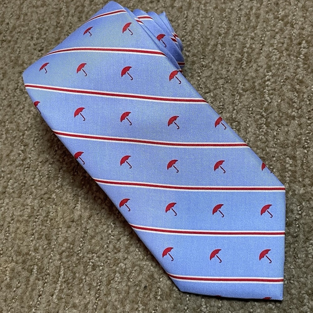 Vineyard Vines Travelers Tie Blue Red Stripe Umbrella Novelty Silk Preppy 3.25x5